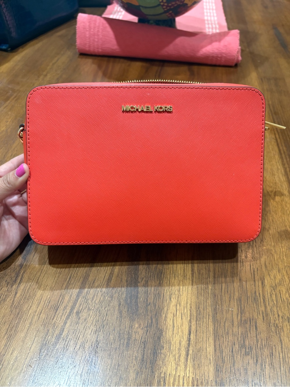 Michael Kors Orange-Red Saffiano Leather Crossbody Bag